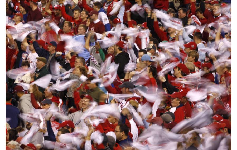 Phillies fans wave rally towels during during Game 2 of the Major